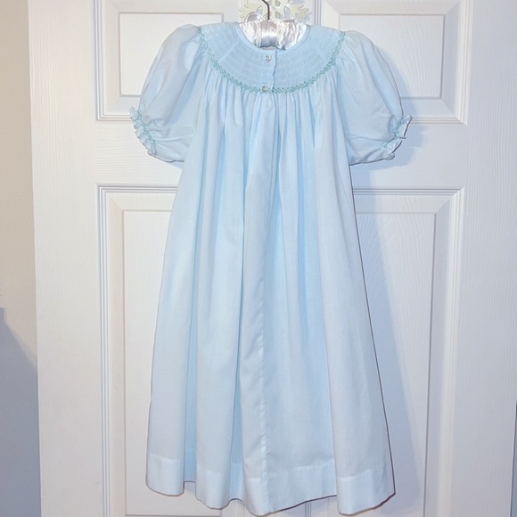 Bow Peep girls 4T smock Easter Bunnies powder blue dress. - Picture 4 of 5